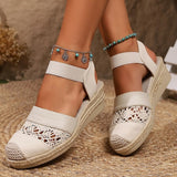 Vipkoala Women's Wedge Sandals Platform Sandals Boho Sandals Hollow-Out Sandals Casual Closed Toe Espadrilles Beige