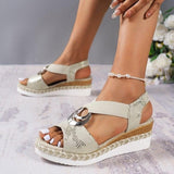 Women's Sandals Boho Bohemia Beach Daily Beach Platform Peep Toe Casual Comfort PU Cross Strap Black White Blue