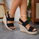 Vipkoala Women's Wedge Sandals Platform Sandals Plus Size Buckle Open Toe Daily Casual Knit Black