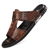 Vipkoala Men's Leather Sandals Fashion Sandals Walking Casual Beach Home Crocodile Print Breathable Slippers