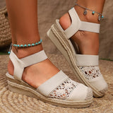 Vipkoala Women's Wedge Sandals Platform Sandals Boho Sandals Hollow-Out Sandals Casual Closed Toe Espadrilles Beige