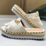 Vipkoala Women's Sandals Slippers Boho Bohemia Beach Espadrilles Platform Sandals Outdoor Daily Beach Solid Color Bowknot Platform Flat Heel Open Toe Casual Minimalism Canvas Loafer