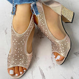 Vipkoala Women's Sandals Sparkling Shoes Rhinestone Chunky Heel Peep Toe Vintage Walking Faux Leather Zipper Silver Gold