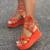 Vipkoala Women's Strappy Sandals Wedge Sandals Platform Sandals Lace-up Open Toe Sweet Walking Sandals Green Black Orange Red