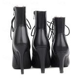 Women's Heels Sandals Boots Summer Boots Lace Up Boots Heel Boots Party Club Lace-up Stiletto Peep Toe Fashion PU Zipper Almond Black