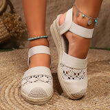 Vipkoala Women's Wedge Sandals Platform Sandals Boho Sandals Hollow-Out Sandals Casual Closed Toe Espadrilles Beige