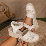 Vipkoala Women's Wedge Sandals Platform Sandals Boho Sandals Hollow-Out Sandals Casual Closed Toe Espadrilles Beige