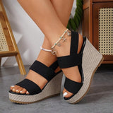 Women's Wedge Sandals Platform Sandals Plus Size Buckle Open Toe Daily Casual Knit Black