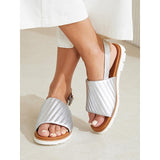 Vipkoala Women's Silver Quilted Platform Sandals with Adjustable Ankle Strap | Stylish Chunky Sole Summer Footwear