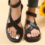 Women's Sandals Flat Sandals Platform Sandals Outdoor Beach Solid Color Summer Flat Heel Casual Comfort Minimalism PU Buckle