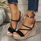 Vipkoala Women's Sandals Wedge Heels Daily Solid Color Summer Rhinestone High Heel Open Toe Casual Satin Loafer Black Beige