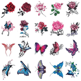 20 Sheets Colorful Butterfly Tattoo Stickers Women Waterproof Long Lasting Sexy Chest Arm Waist Tattoo Stickers Black Rose Tattoo Stickers