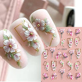 Flower Nail Art Stickers 5D Embossed Nail Decals Spring Flower Nail Stickers Self-Adhesive Design Nail Art Supplies Nail Accessories For Women Nail Decoration, 3 Sheets