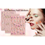 Flower Nail Art Stickers 5D Embossed Nail Decals Spring Flower Nail Stickers Self-Adhesive Design Nail Art Supplies Nail Accessories For Women Nail Decoration, 3 Sheets