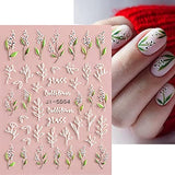 Flower Nail Art Stickers 5D Embossed Nail Decals Spring Flower Nail Stickers Self-Adhesive Design Nail Art Supplies Nail Accessories For Women Nail Decoration, 3 Sheets