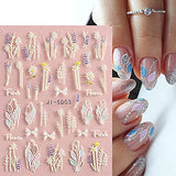 Flower Nail Art Stickers 5D Embossed Nail Decals Spring Flower Nail Stickers Self-Adhesive Design Nail Art Supplies Nail Accessories For Women Nail Decoration, 3 Sheets