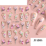 Flower Nail Art Stickers 5D Embossed Nail Decals Spring Flower Nail Stickers Self-Adhesive Design Nail Art Supplies Nail Accessories For Women Nail Decoration, 3 Sheets