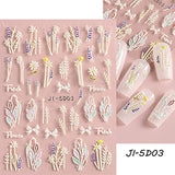 Flower Nail Art Stickers 5D Embossed Nail Decals Spring Flower Nail Stickers Self-Adhesive Design Nail Art Supplies Nail Accessories For Women Nail Decoration, 3 Sheets