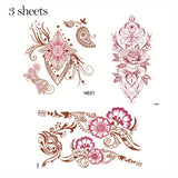 3 Sheets Waterproof Boho Temporary Tattoo Long-lasting For Beach Festival Parties Gift Tattoo Sticker Kit