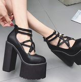 Vipkoala Fashion Women Pumps High Heels Zipper Rubber Sole Black Platform Shoes Spring Autumn Leather Shoes Female Promotion