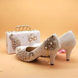 Vipkoala White Pearl Women Wedding Shoes With Matching Bags Bride High Heels Platform Shoes Peacock Ladies Paty Shoe And Bag