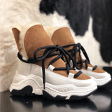 Vipkoala Winter Women's Mid Calf Boots New Sheepskin Wool All-in-one Snow Short Boots Plus Cashmere Lace-Up Flat Platform Female Shoes