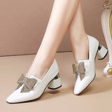 Women Patent Leather Dress Shoes High Heels White Wedding Shoes Bridal Bling Bow Pumps Slip on Ladies Shoes Spring Autumn