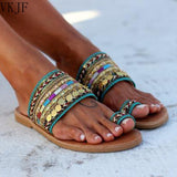 Vipkoala Women Summer Shoes Boho Artisanal Flat Sandals Ladies Handmade Greek Style Flip Flop Slippers Sandals Sandalia Feminina
