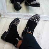 Vipkoala Winter Punk Rivet short Boots Women Round Head Toe Leather Booties Studded Thick Low Heels Chelsea Ankle Plush Shoes T02