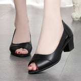 Vipkoala Summer Women Dress Shoes Peep Toe Office Work Shoes Medium Heels Pumps Open Toe Woman Sandals Black Zapatos Mujer