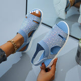 Vipkoala Women Crystal Sandals Casual Flying Woven Ladies Shoes Flat Hook Loop Female Sandals Adjustable Summer Fashion Beach Women Shoes