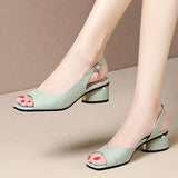 Summer Woman Sandals Open Toe Pumps Back Strap Mid Heels Dress Shoes Peep Toe Ladies Shoes Sandalias mujer Pumps