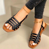 Vipkoala Women Sandals Women's Gladiator Elastic Band Casual Flats Woman PU Leather Flat Ladies Outdoor Female Beach Shoes Plus Size 43