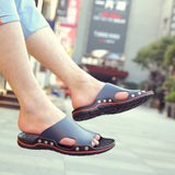 Vipkoala Genuine Cow Leather Slippers Couple Outdoor Non-slip Men Women Home Fashion Casual Single Shoes PVC Soft Soles Spring Summer