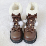 Vipkoala Winter kawaii girl sweet lolita boots vintage round head plus cashmere warm women shoes cute bowknot kawaii snow boots loli