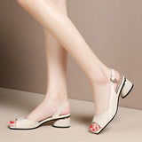 Summer Woman Sandals Open Toe Pumps Back Strap Mid Heels Dress Shoes Peep Toe Ladies Shoes Sandalias mujer Pumps