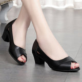 Vipkoala Summer Women Dress Shoes Peep Toe Office Work Shoes Medium Heels Pumps Open Toe Woman Sandals Black Zapatos Mujer