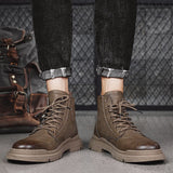 Vipkoala New Fashion Vintage Men Leather Shoes Casual British Handmade Tooling Ankle Boots Round Toe Lace-Up Military Desert Boots