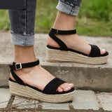 Vipkoala Summer Platform Sandals Women Wedges Ladies Hemp Shoes Ladies Candy Color Casual Girls Slip on Strap Cross Plus Size