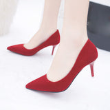 Vipkoala High Heels Woman Shoes Plus Size OL Office Lady Shoes Faux Suede Pointed Toe Dress Shoes Basic Pumps Women Boat zapatos mujer