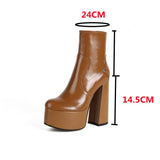 Vipkoala Top Quality Women Boots Genuine Leather Ladies Ankle Boots Zipper High Heel Platform Female Shoes Fashion Retro Black Brown