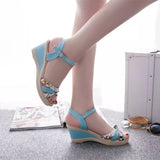 Vipkoala new wedges sandals comfortable summer platform sandals women high heels casual shoes women buckle printing sandals