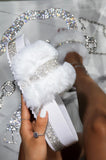 Vipkoala Luxury Designer Women Fur Rhinestone Slippers Platform Wedges Heel Solid Fluffy Furry Slides Outside Sexy Shoes Ladies Whosale