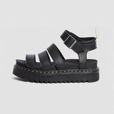 Vipkoala Summer Black Leather Gladiator Sandals For Women Three Buckle Platform Sandals Women Street Style Flat Roman Shoes Woman