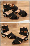 Vipkoala Summer Thick Heel Elegant Retro Open Toe Embroidered Shoes Women Ethnic Style Embroidered Mid-heel Sandals Women