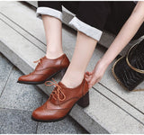 Vipkoala Women's Pump Shallow Brogue Shoe Vintage Chunky Heel Cut Out Oxford Shoes Woman Lace Up Female Fashion Elegant Ladies Short Boot