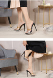 Vipkoala Summer Chain Platform Thin High Heels 13CM Ladies Slippers Fashion PVC transparent Peep Toe Slip-On Mules Shoes