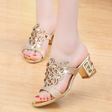 Vipkoala Summer Sandals Shoes Women Slippers High Heels Luxury Rhinestone Women's Shoes with Diamond-studded Chunky Heels  Sandals