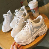 Vipkoala White Women Shoes New Chunky Sneakers For Women Lace-Up White Vulcanize Shoes Casual Fashion Dad Shoes Platform Sneakers Basket