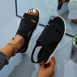 Vipkoala Women Crystal Sandals Casual Flying Woven Ladies Shoes Flat Hook Loop Female Sandals Adjustable Summer Fashion Beach Women Shoes